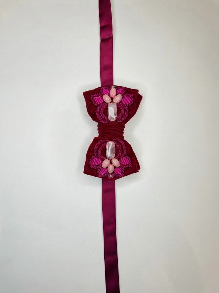 Burgundy Marmar Bow Tie — Pink Sermeh Embroidery & Pink Quartz